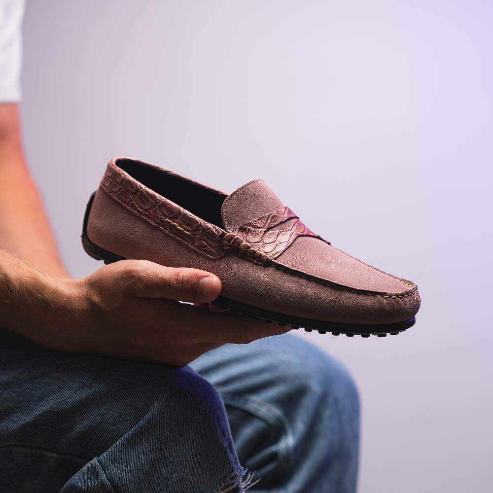 31-160-CDY MONZA Sueded Calfskin with Crocodile Driver Candy - Zelli Italia - Flyclothing LLC
