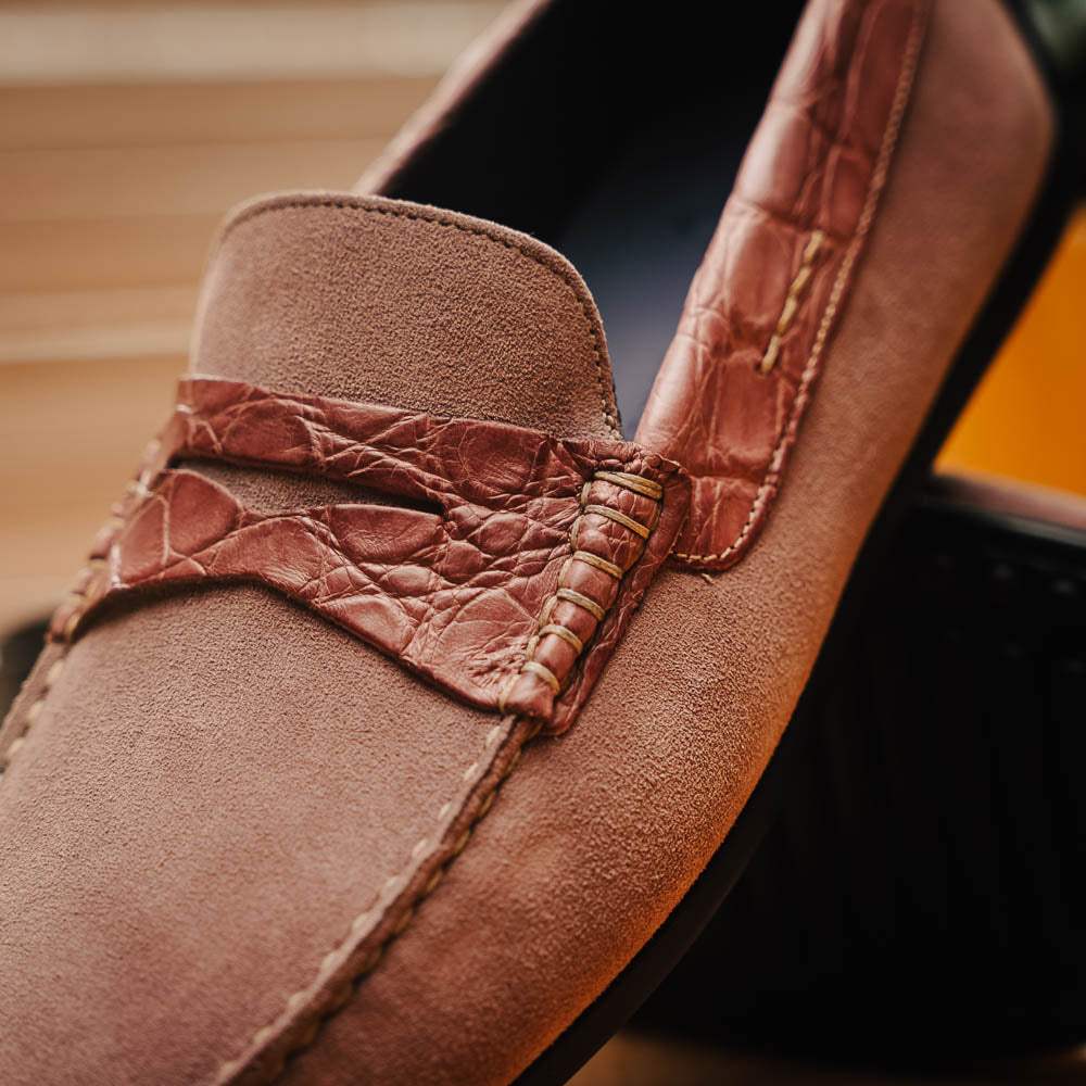 31-160-CDY MONZA Sueded Calfskin with Crocodile Driver Candy - Zelli Italia - Flyclothing LLC
