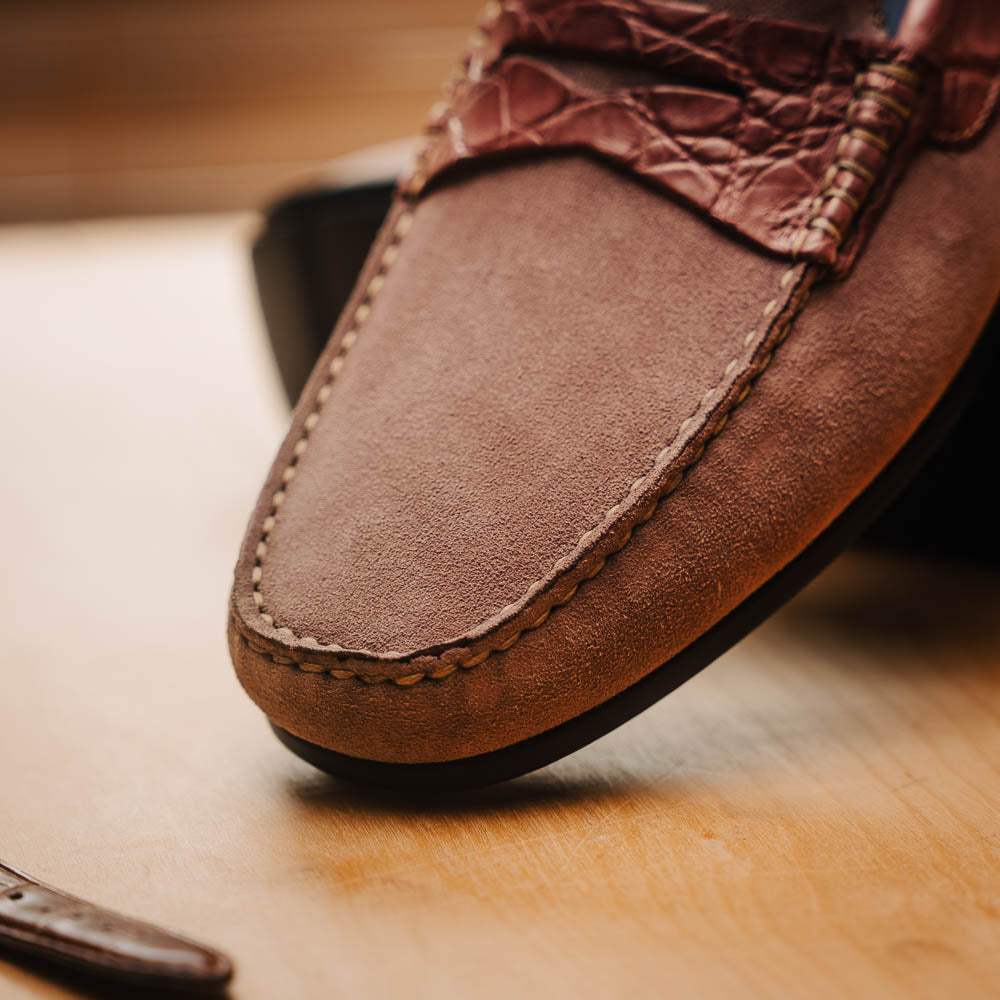 31-160-CDY MONZA Sueded Calfskin with Crocodile Driver Candy - Zelli Italia - Flyclothing LLC