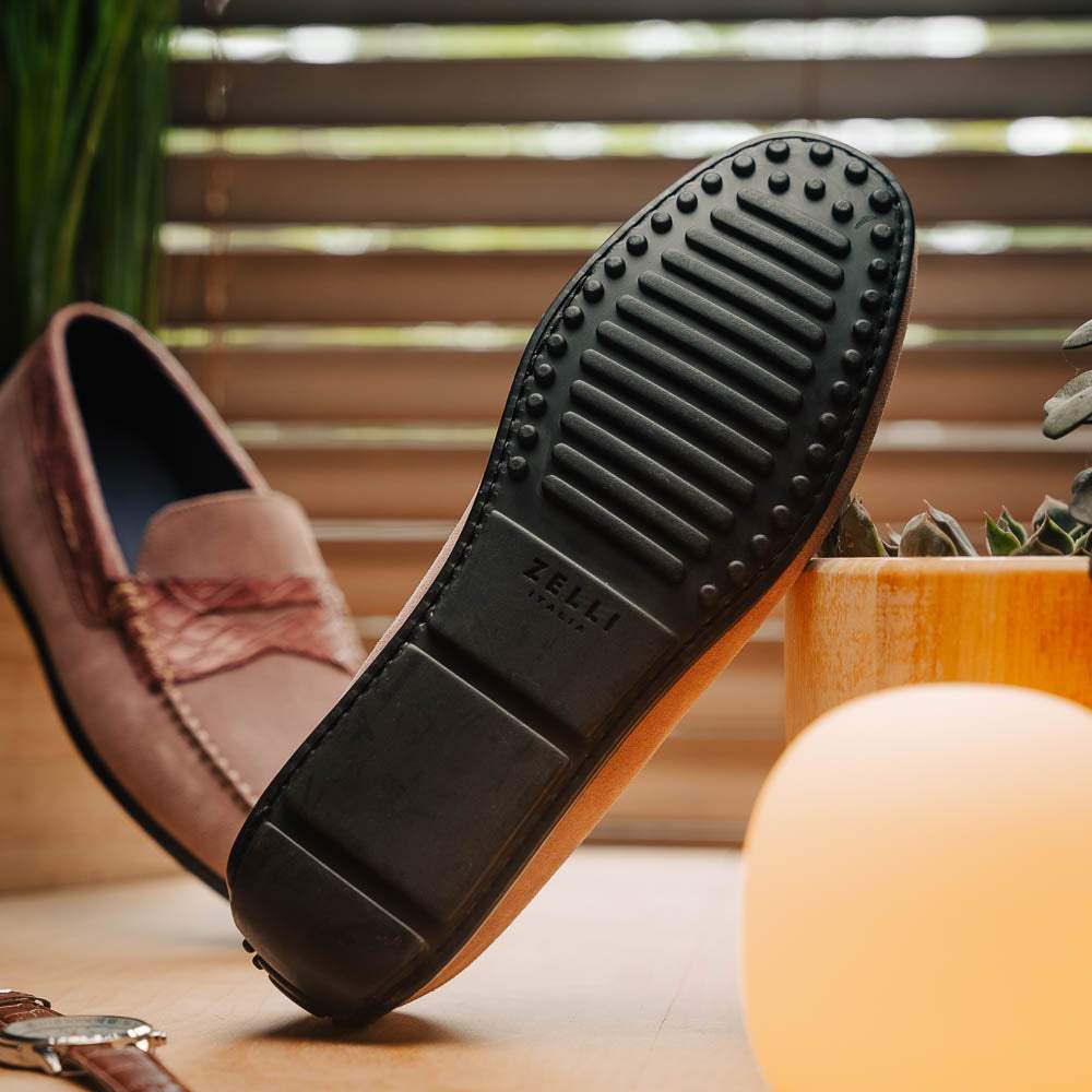 31-160-CDY MONZA Sueded Calfskin with Crocodile Driver Candy - Zelli Italia - Flyclothing LLC