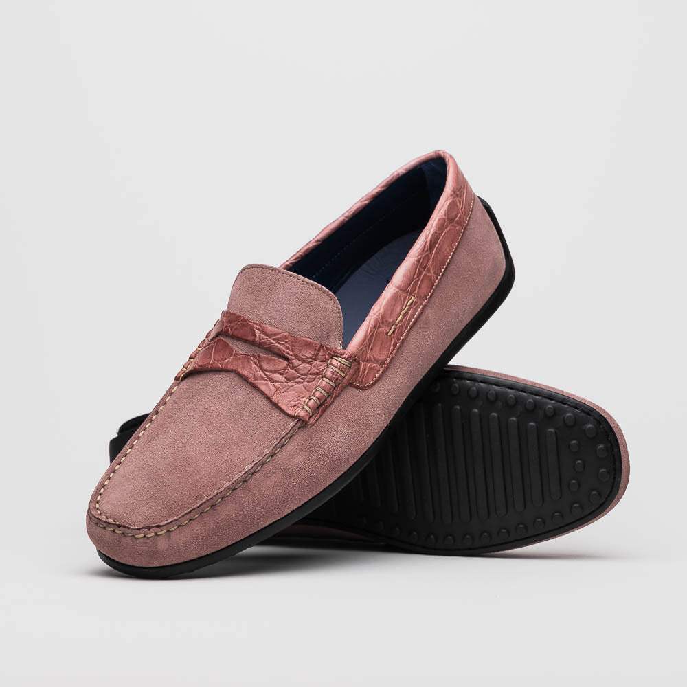31-160-CDY MONZA Sueded Calfskin with Crocodile Driver Candy - Zelli Italia - Flyclothing LLC