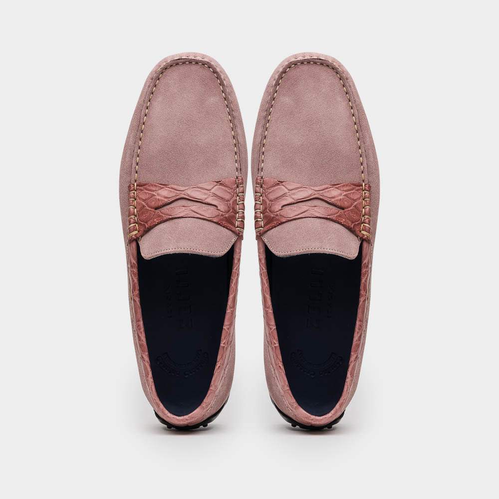 31-160-CDY MONZA Sueded Calfskin with Crocodile Driver Candy - Zelli Italia - Flyclothing LLC