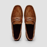31-160-CGN MONZA Sueded Calfskin with Crocodile Driver, Cognac - Zelli Italia - Flyclothing LLC