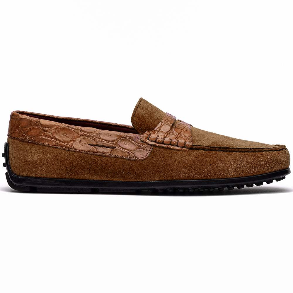 31-160-CGN MONZA Sueded Calfskin with Crocodile Driver, Cognac - Zelli Italia - Flyclothing LLC