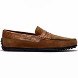 31-160-CGN MONZA Sueded Calfskin with Crocodile Driver, Cognac - Zelli Italia - Flyclothing LLC