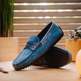 31-160-DNM MONZA Sueded Calfskin with Crocodile Driver Denim - Zelli Italia - Flyclothing LLC