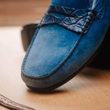 31-160-DNM MONZA Sueded Calfskin with Crocodile Driver Denim - Zelli Italia - Flyclothing LLC