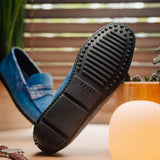 31-160-DNM MONZA Sueded Calfskin with Crocodile Driver Denim - Zelli Italia - Flyclothing LLC