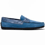 31-160-DNM MONZA Sueded Calfskin with Crocodile Driver Denim - Zelli Italia - Flyclothing LLC