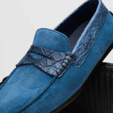 31-160-DNM MONZA Sueded Calfskin with Crocodile Driver Denim - Zelli Italia - Flyclothing LLC