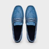 31-160-DNM MONZA Sueded Calfskin with Crocodile Driver Denim - Zelli Italia - Flyclothing LLC