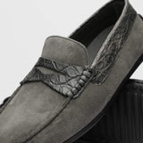 31-160-GRY MONZA Sueded Calfskin with Crocodile Driver, Grey - Zelli Italia - Flyclothing LLC