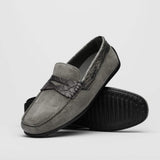31-160-GRY MONZA Sueded Calfskin with Crocodile Driver, Grey - Zelli Italia - Flyclothing LLC
