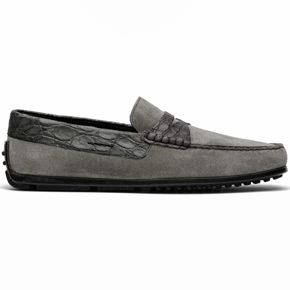31-160-GRY MONZA Sueded Calfskin with Crocodile Driver, Grey - Zelli Italia - Flyclothing LLC