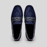 31-160-NVY MONZA Sueded Calfskin with Crocodile Driver, Navy - Zelli Italia - Flyclothing LLC