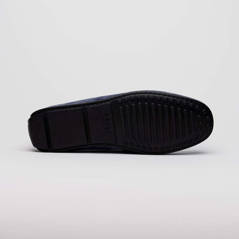 31-160-NVY MONZA Sueded Calfskin with Crocodile Driver, Navy - Zelli Italia - Flyclothing LLC