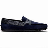31-160-NVY MONZA Sueded Calfskin with Crocodile Driver, Navy - Zelli Italia - Flyclothing LLC