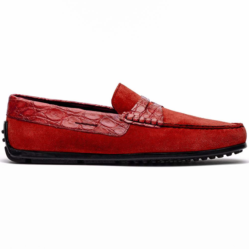 31-160-RED MONZA Sueded Calfskin with Crocodile Driver, Red - Zelli Italia - Flyclothing LLC