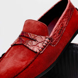 31-160-RED MONZA Sueded Calfskin with Crocodile Driver, Red - Zelli Italia - Flyclothing LLC