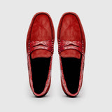 31-160-RED MONZA Sueded Calfskin with Crocodile Driver, Red - Zelli Italia - Flyclothing LLC