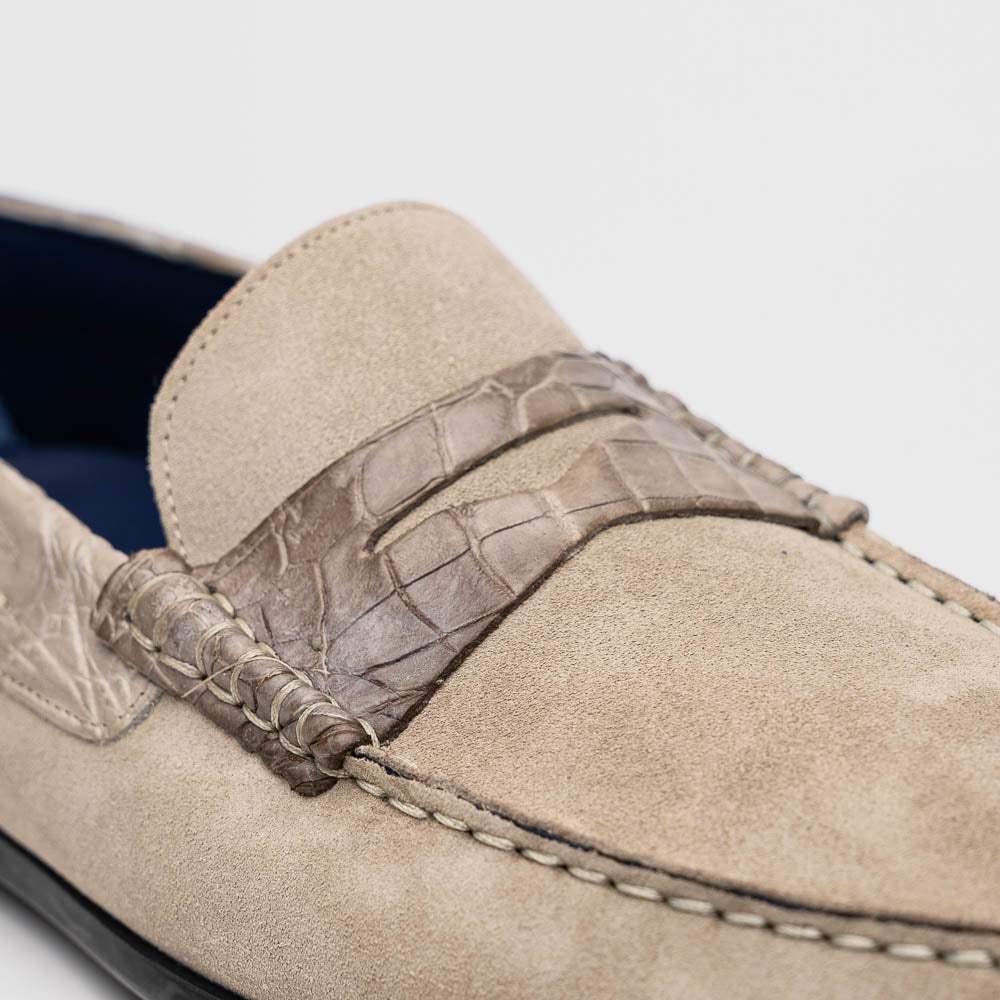31-160-SND MONZA Sueded Calfskin with Crocodile Driver Sand - Zelli Italia - Flyclothing LLC