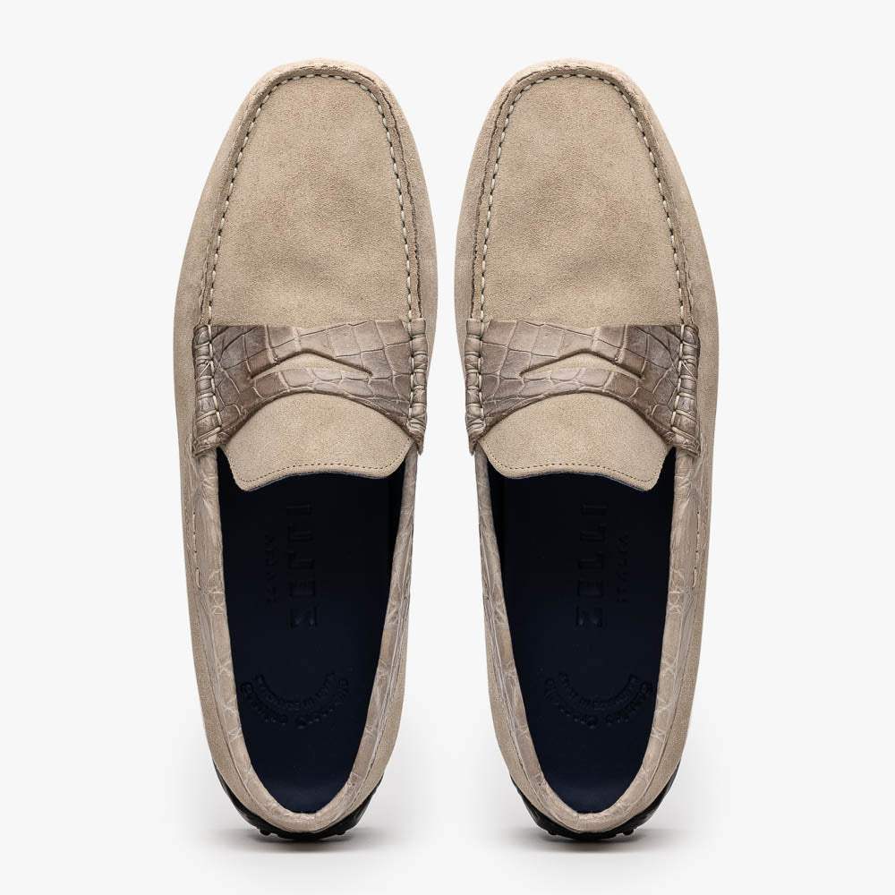 31-160-SND MONZA Sueded Calfskin with Crocodile Driver Sand - Zelli Italia - Flyclothing LLC