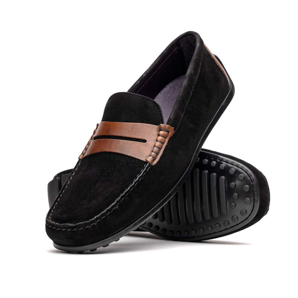 36-300-BLK MONZA Sueded Italian Calfskin Driver Black / Chestnut - Zelli Italia - Flyclothing LLC