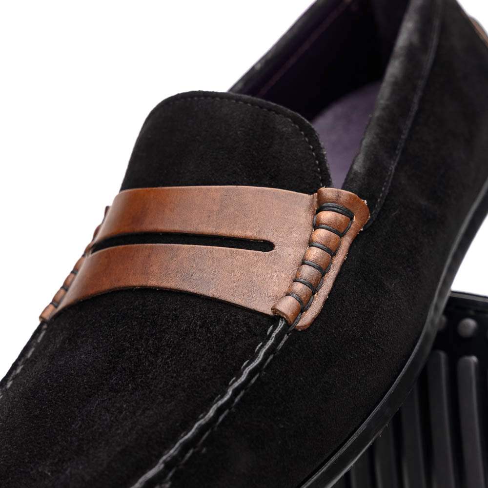 36-300-BLK MONZA Sueded Italian Calfskin Driver Black / Chestnut - Zelli Italia - Flyclothing LLC