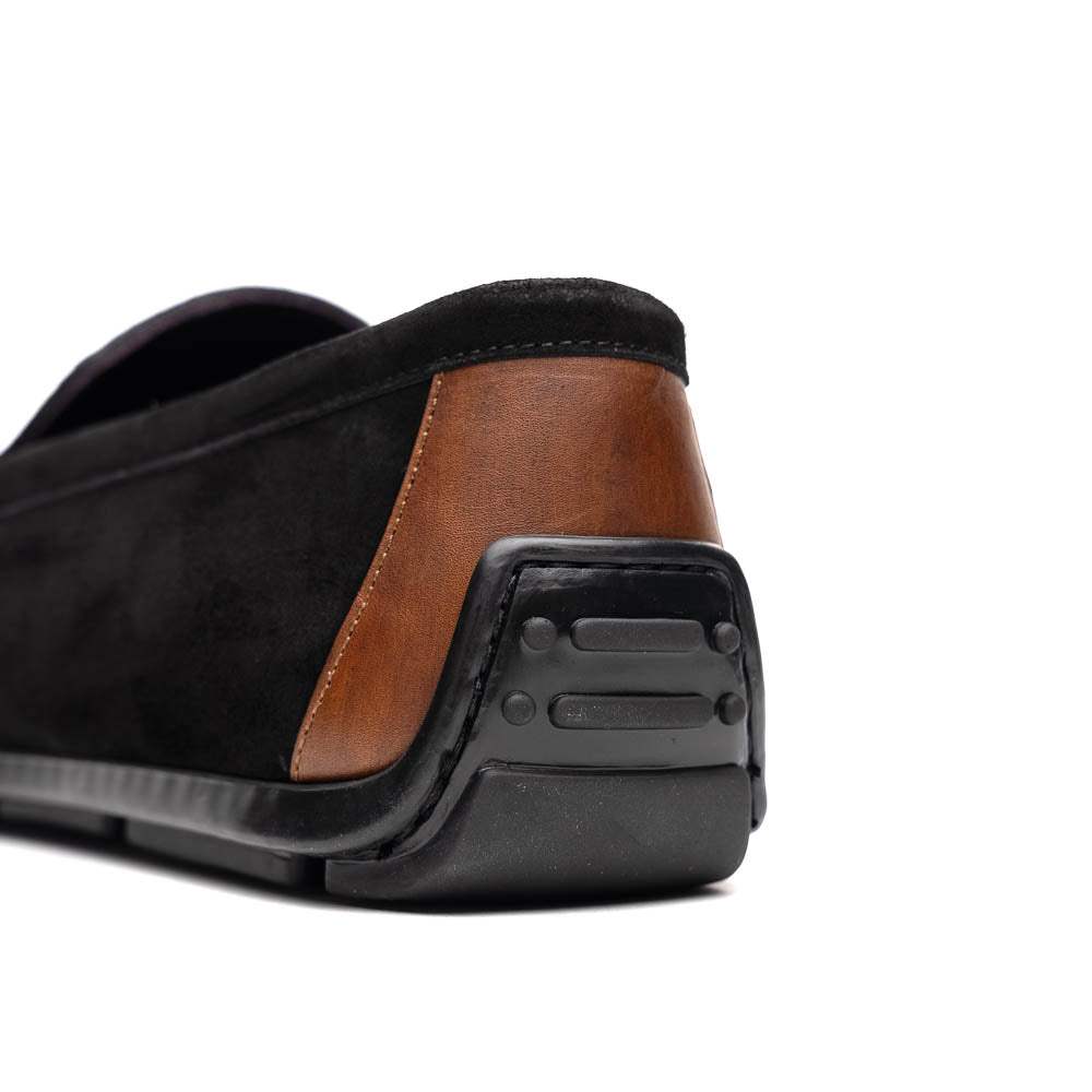 36-300-BLK MONZA Sueded Italian Calfskin Driver Black / Chestnut - Zelli Italia - Flyclothing LLC