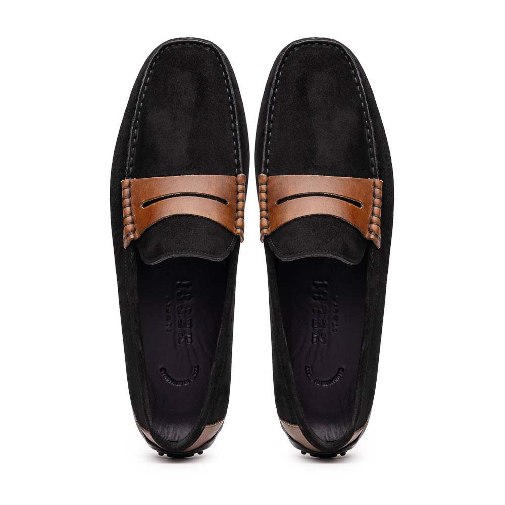36-300-BLK MONZA Sueded Italian Calfskin Driver Black / Chestnut - Zelli Italia - Flyclothing LLC