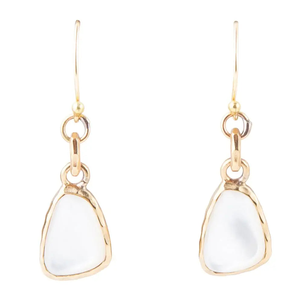 White Mother of Pearl Golden Drop Earrings - Barse Jewelry - Flyclothing LLC