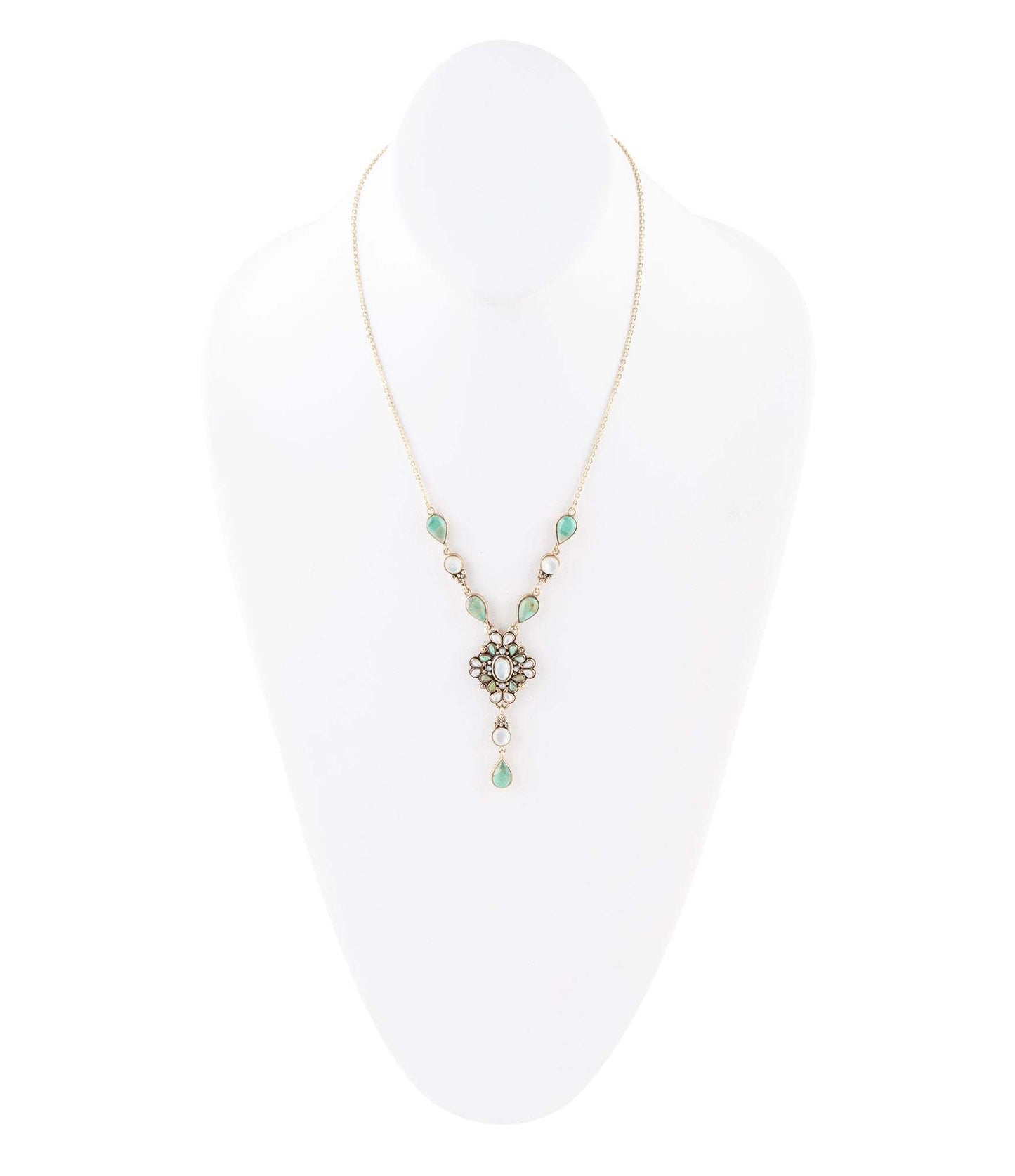 White Mother of Pearl and Blue Turquoise Golden Barcelona Y-Necklace - Barse Jewelry - Flyclothing LLC