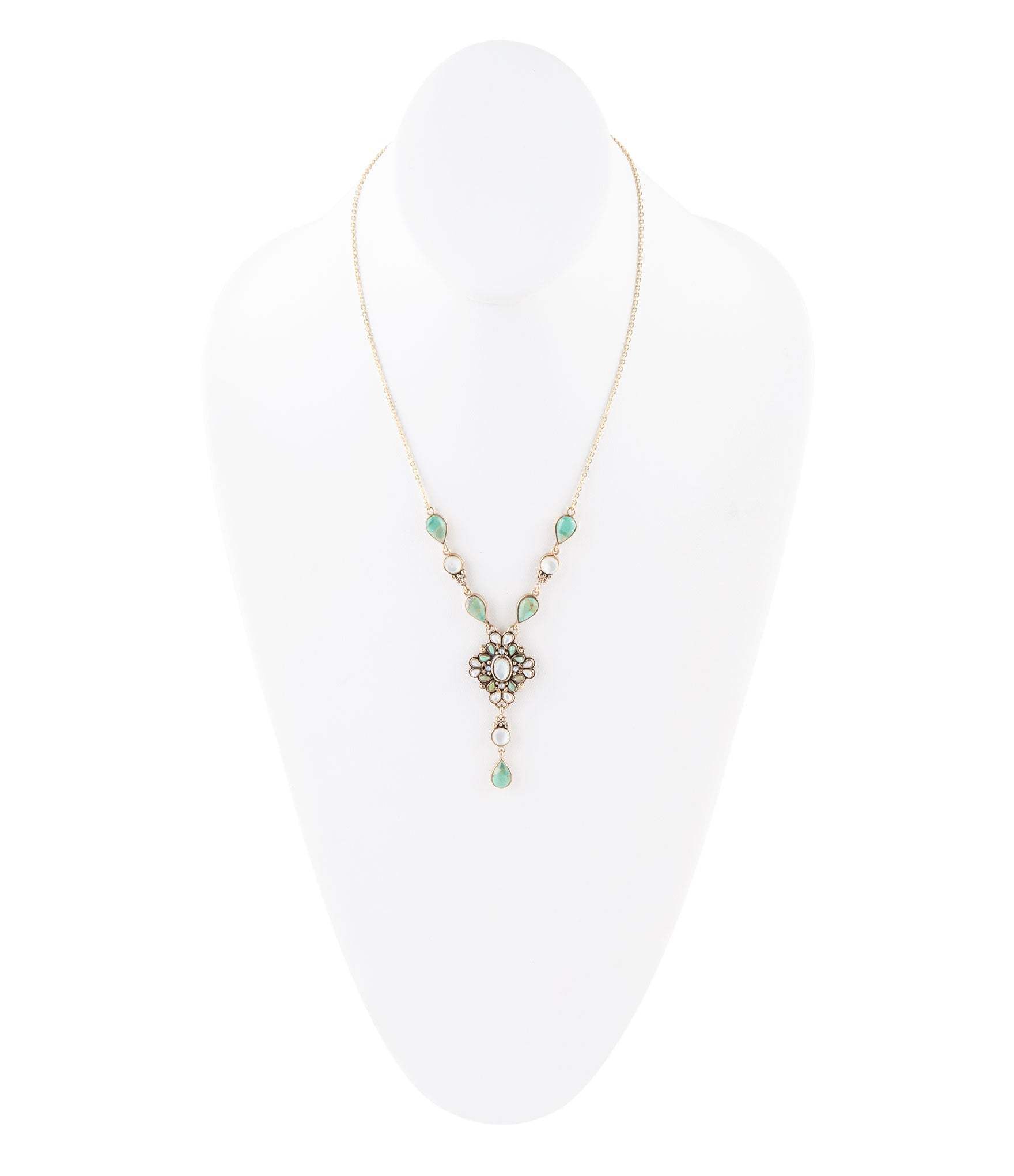 White Mother of Pearl and Blue Turquoise Golden Barcelona Y-Necklace - Barse Jewelry - Flyclothing LLC
