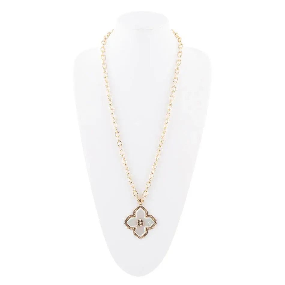 Maltese Cross White Mother of Pearl Golden Chain Pendant Necklace - Barse Jewelry - Flyclothing LLC