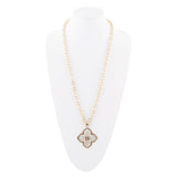 Maltese Cross White Mother of Pearl Golden Chain Pendant Necklace