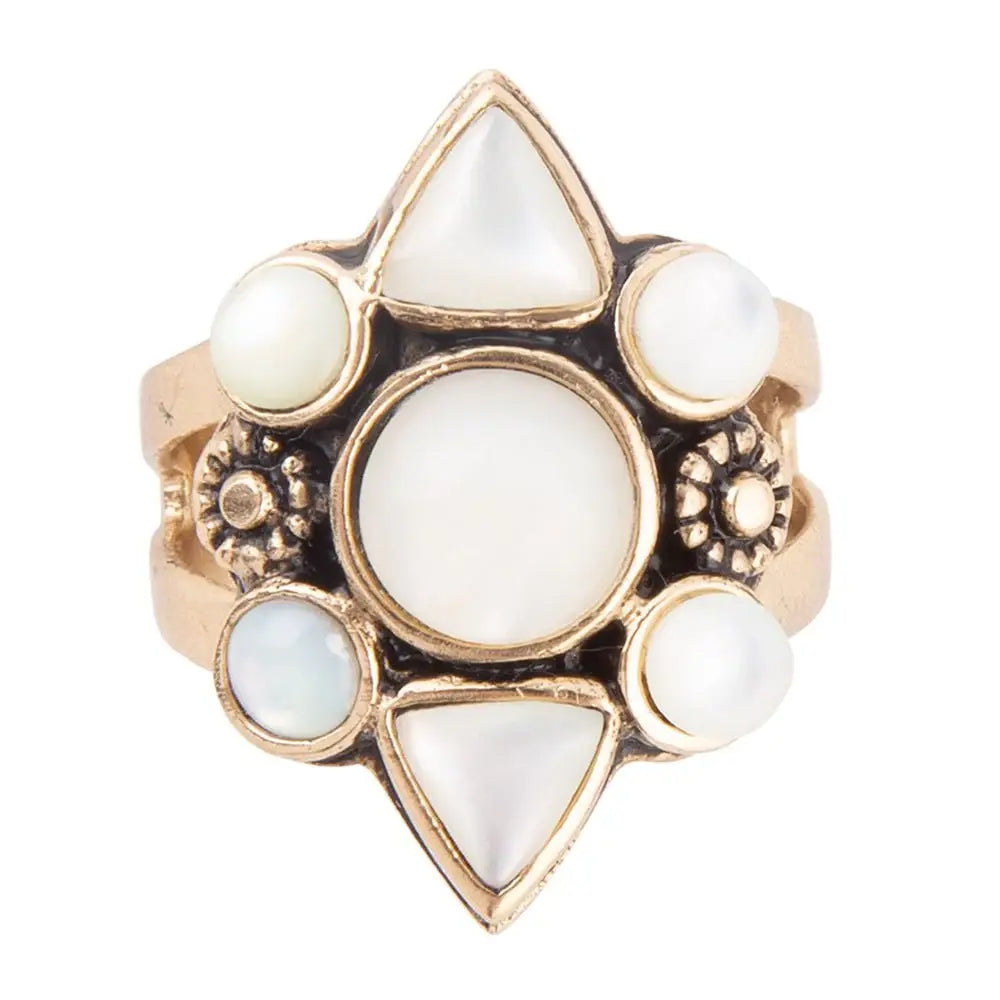 White Mother of Pearl Golden Statement Ring - Barse Jewelry - Flyclothing LLC