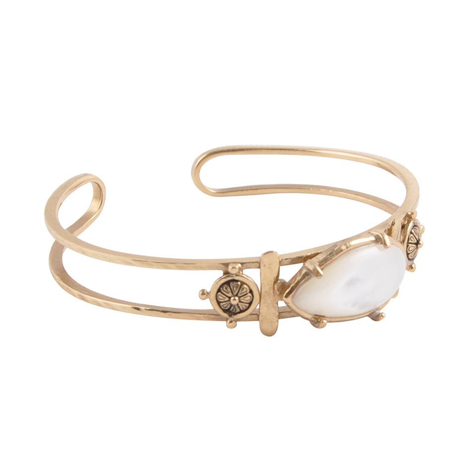 White Mother of Pearl Open Golden Cuff Bracelet - Barse Jewelry