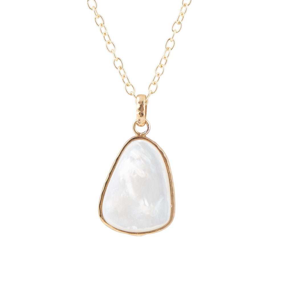 White Mother of Pearl Teardrop Golden Pendant Necklace - Barse Jewelry - Flyclothing LLC