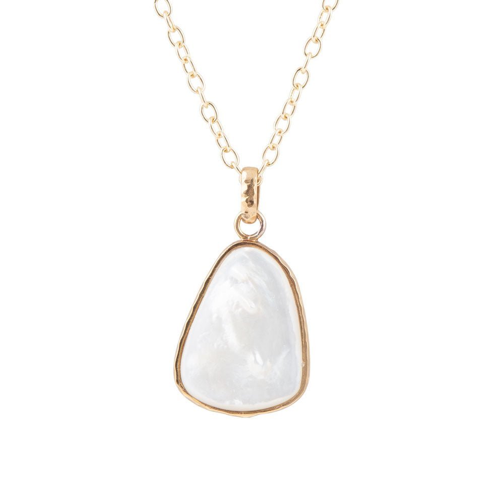 White Mother of Pearl Teardrop Golden Pendant Necklace - Barse Jewelry