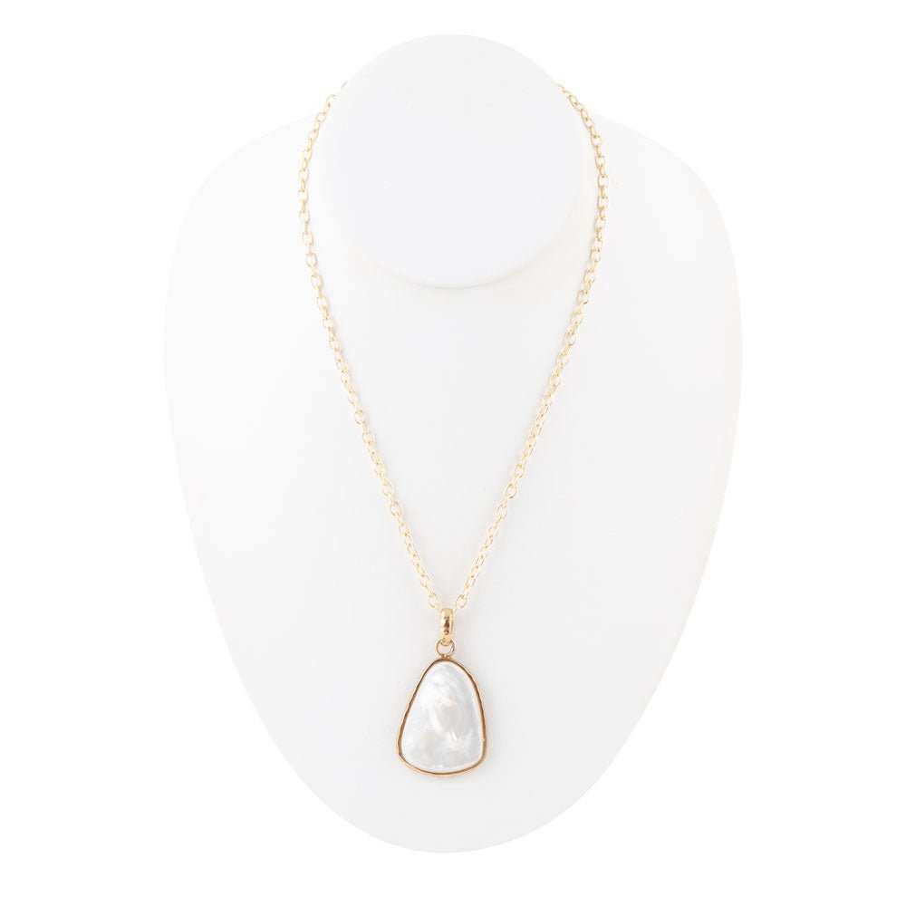 White Mother of Pearl Teardrop Golden Pendant Necklace - Barse Jewelry - Flyclothing LLC