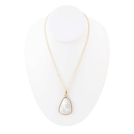 White Mother of Pearl Teardrop Golden Pendant Necklace - Barse Jewelry - Flyclothing LLC