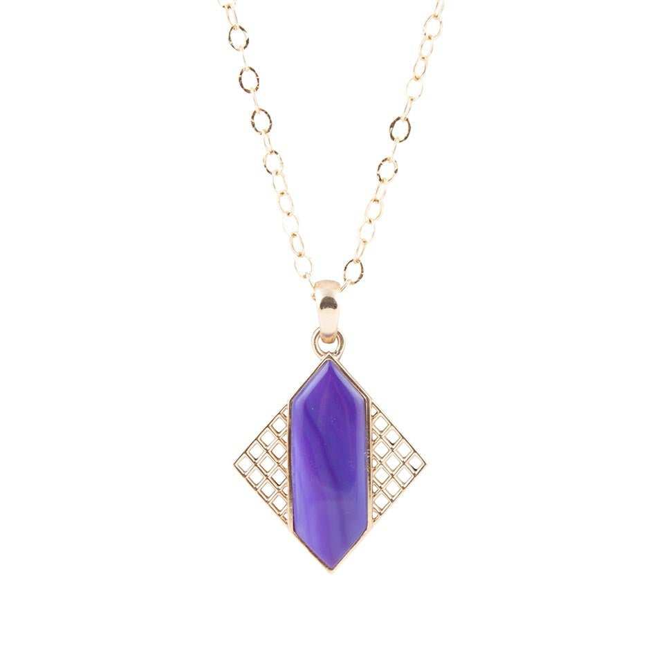 Motif Purple Agate and Golden Bronze Pendant Necklace - Barse Jewelry