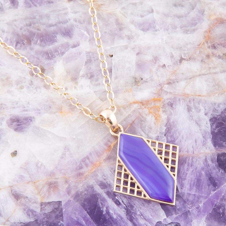 Motif Purple Agate and Golden Bronze Pendant Necklace - Barse Jewelry - Flyclothing LLC