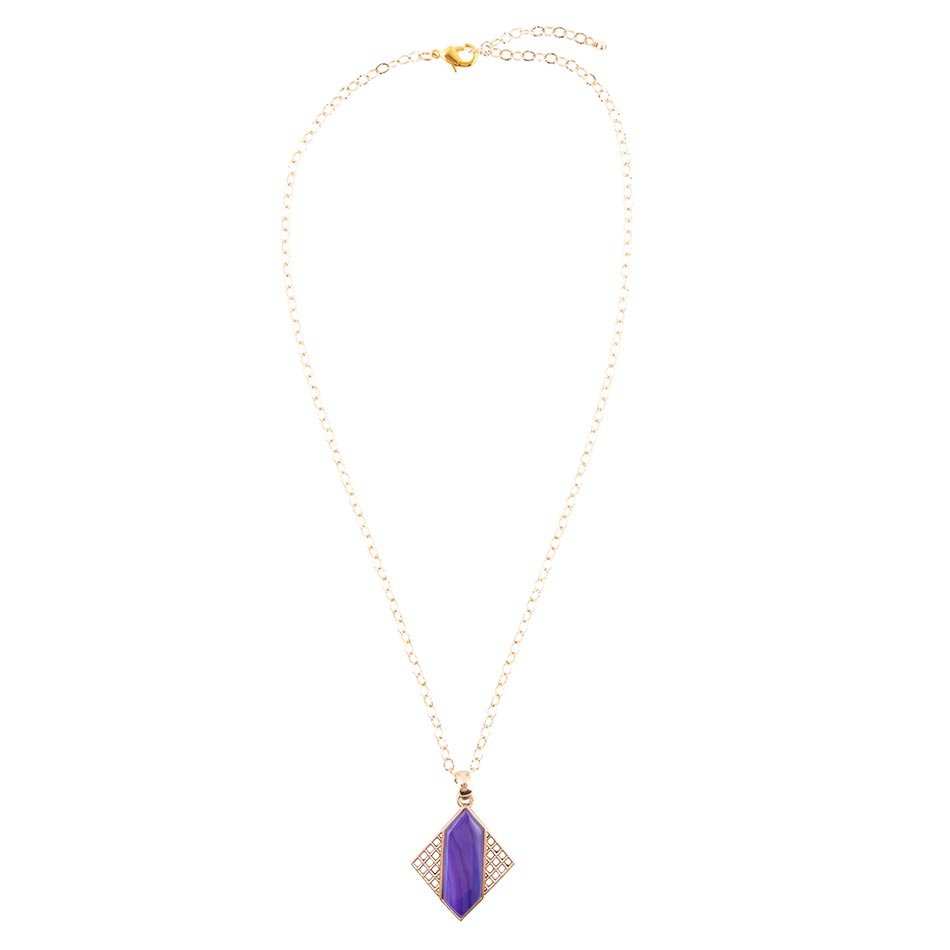 Motif Purple Agate and Golden Bronze Pendant Necklace - Barse Jewelry - Flyclothing LLC