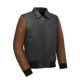Moto Bomber Two Tone Men's Leather Jacket - First Manufacturing Company - Flyclothing LLC