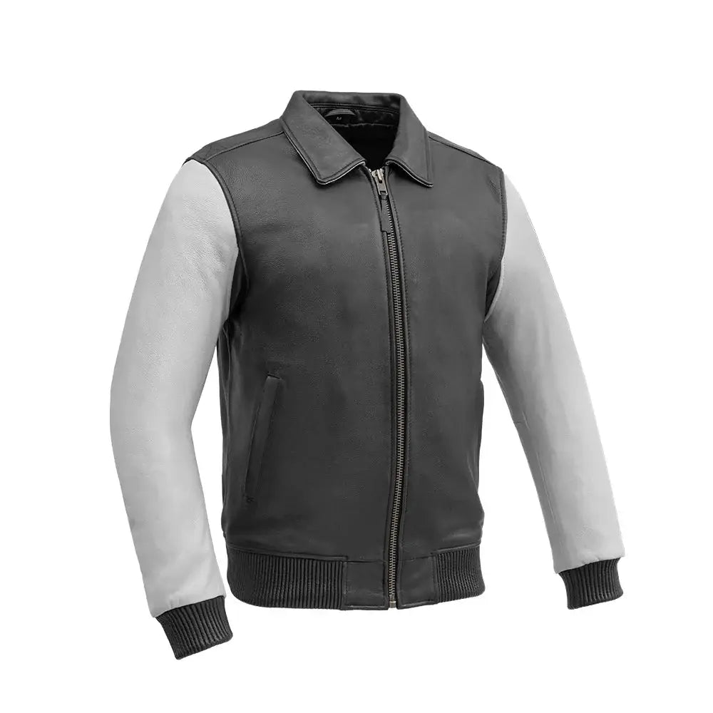 Moto Bomber Two Tone Men's Leather Jacket - First Manufacturing Company - Flyclothing LLC