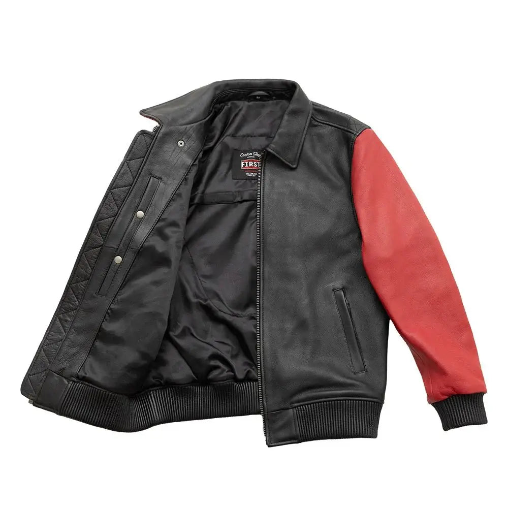Moto Bomber Two Tone Men's Leather Jacket - First Manufacturing Company - Flyclothing LLC