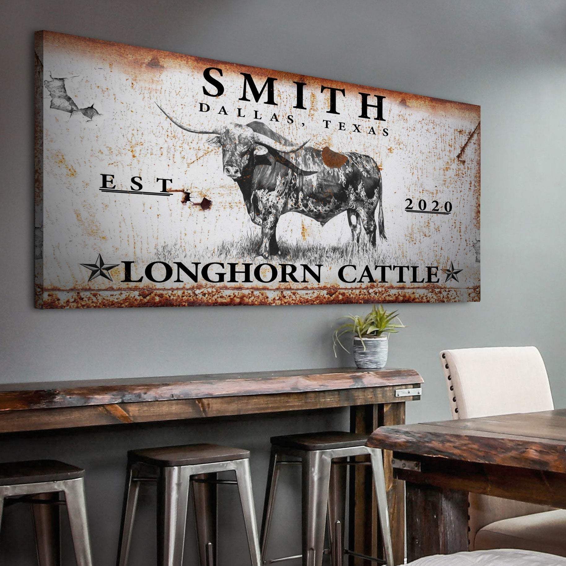 Longhorn Rustic Cattle Sign III - Tailored Canvases - Flyclothing LLC