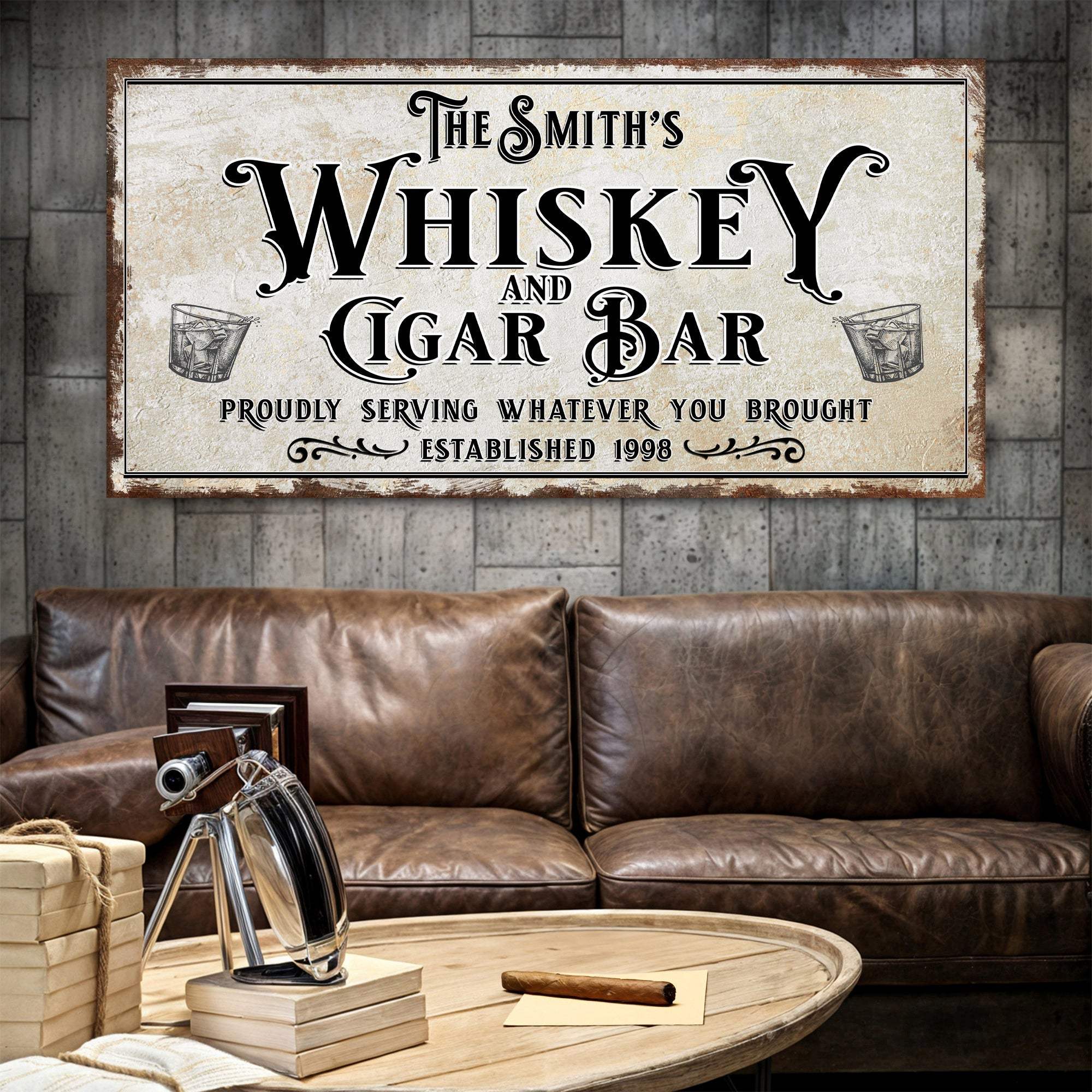 Personalized Whiskey and Cigar Bar Sign - Tailored Canvases - Flyclothing LLC