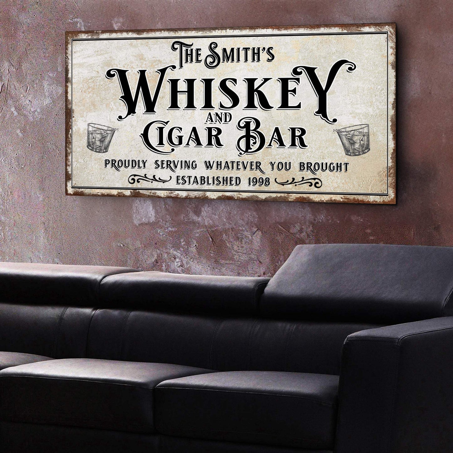 Personalized Whiskey and Cigar Bar Sign - Tailored Canvases - Flyclothing LLC